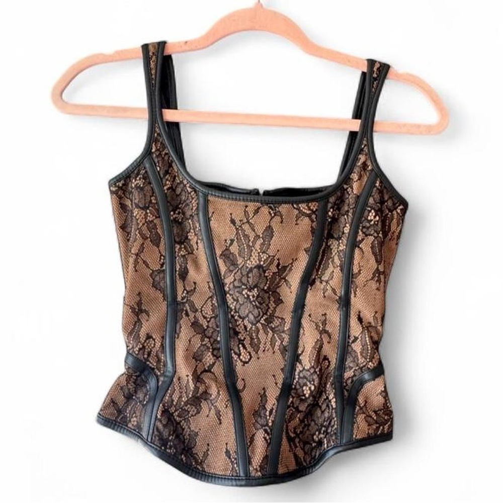 Nana Jacqueline "Emily" Black and Tan Lace Corset Top